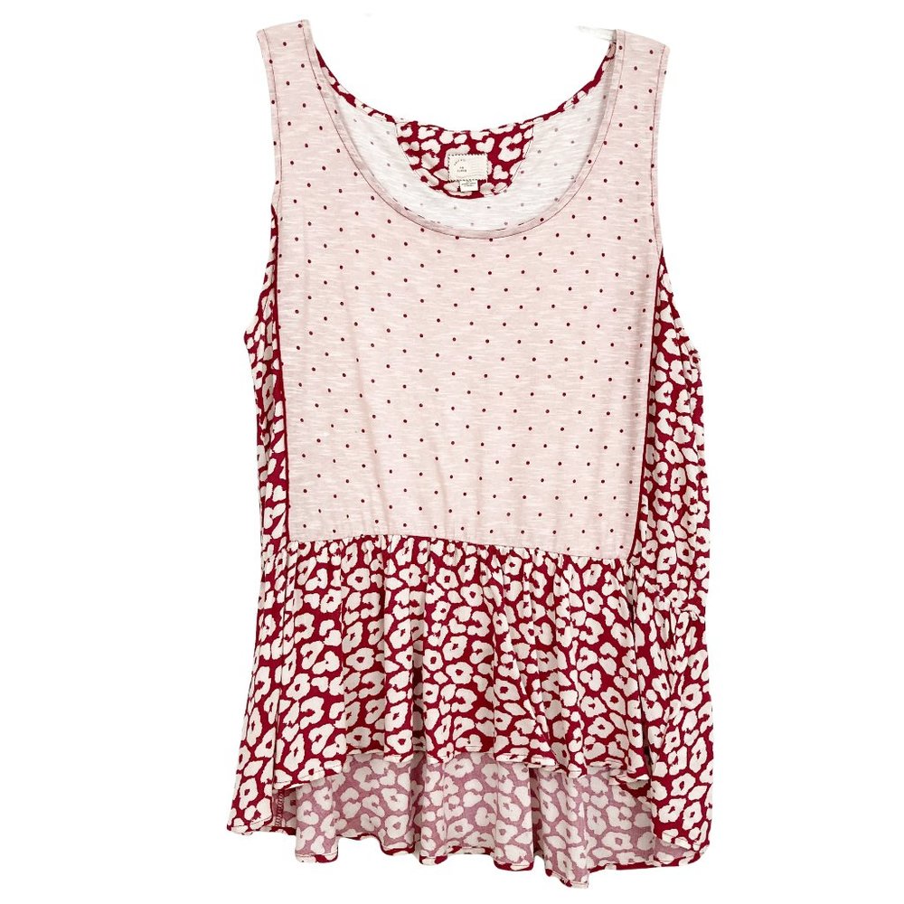 Anthropologie Postmark Petalled Peplum Tank Top Size XL Polka Dot Hi-lo Hem
